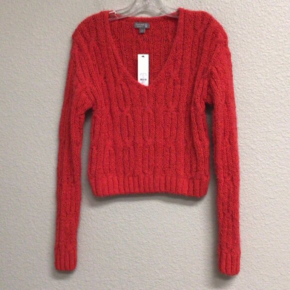 Cupcake Clothing LTD Cable Open Knit V-neck Sweater Red Women's Size Small NWT - Picture 1 of 10